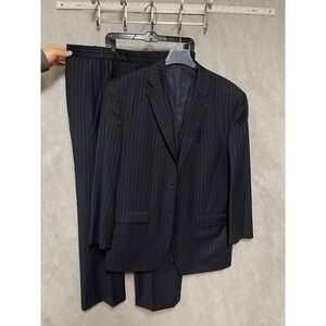 Bespoke Suit Men 46XL Blue Striped 3B Wool‎ 39X34 Pants Luxury The King's Image